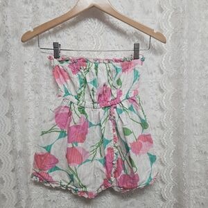 Lilly Pulitzer Pink and Green Ruffled Tube Top Size Medium